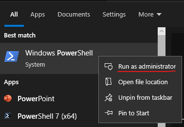 Abrindo o PowerShell como Administrador